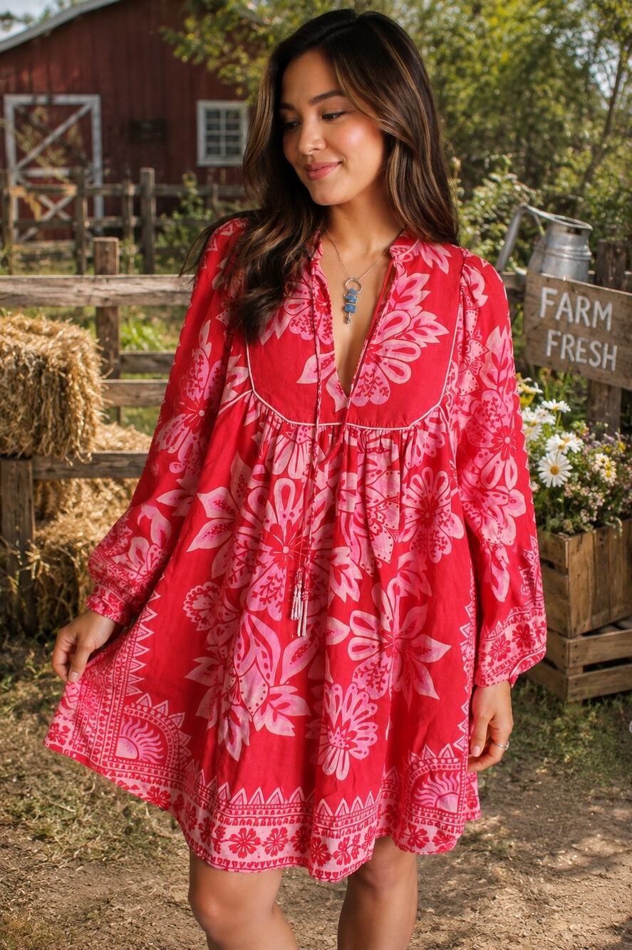 Farm Rio Pink Floral Boho Mini Dress Small Preloved